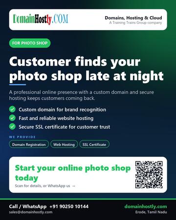 DomainHostly poster for Photo shop: Customer finds your photo shop late at night
