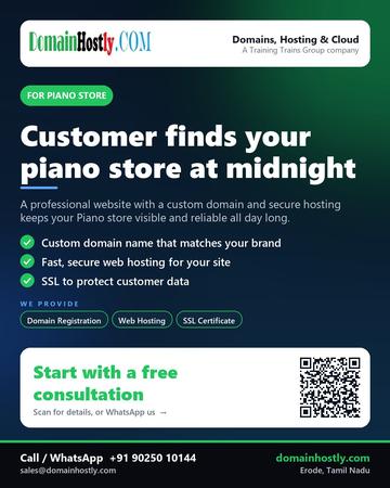 DomainHostly poster for Piano store: Customer finds your piano store at midnight