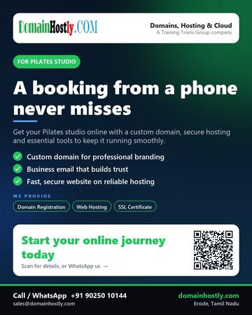DomainHostly poster for Pilates studio: A booking from a phone never misses