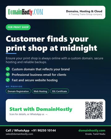 DomainHostly poster for Print shop: Customer finds your print shop at midnight
