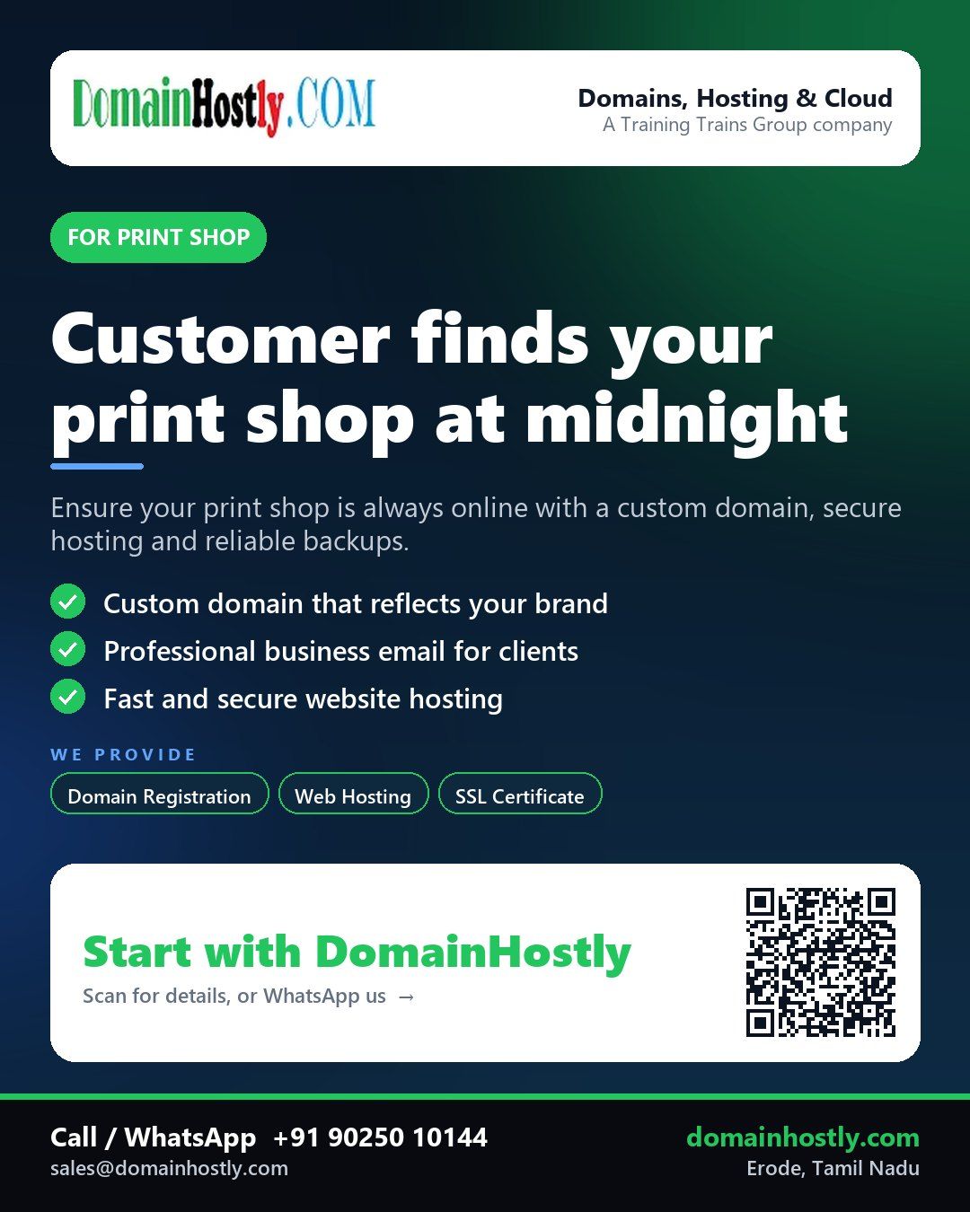 Print shop owner using DomainHostly to manage their website and business email
