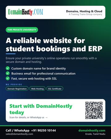DomainHostly poster for Private university: A reliable website for student bookings and ERP
