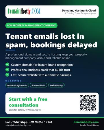 DomainHostly poster for Property management company: Tenant emails lost in spam, bookings delayed