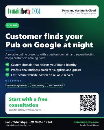 DomainHostly poster for Pub: Customer finds your Pub on Google at night