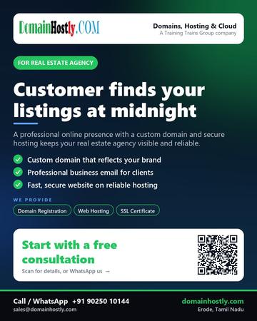 DomainHostly poster for Real estate agency: Customer finds your listings at midnight