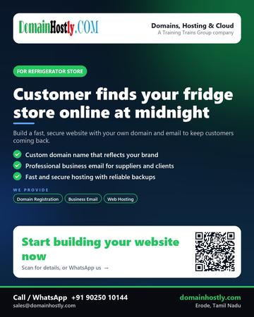 DomainHostly poster for Refrigerator store: Customer finds your fridge store online at midnight
