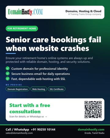 DomainHostly poster for Retirement home: Senior care bookings fail when website crashes