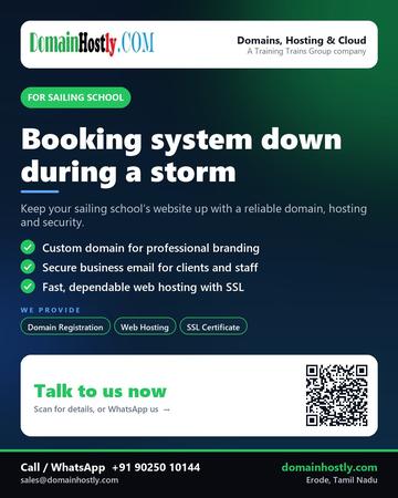 DomainHostly poster for Sailing school: Booking system down during a storm