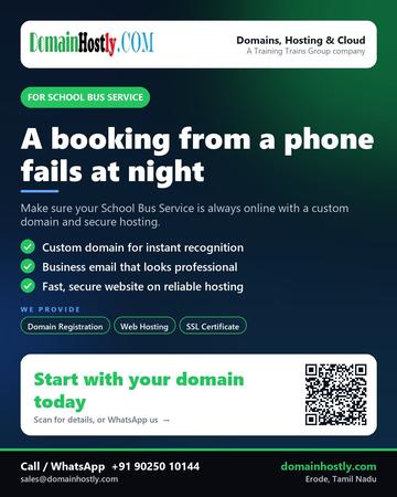 DomainHostly poster for School bus service: A booking from a phone fails at night