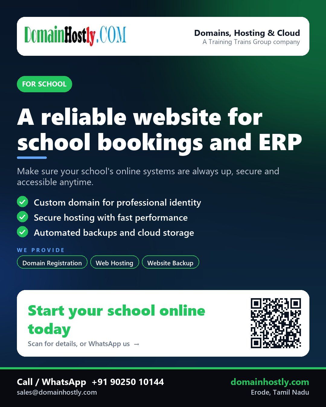 DomainHostly helping a School establish its online presence with domain registration and secure hosting