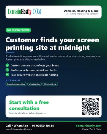 DomainHostly poster for Screen printer: Customer finds your screen printing site at midnight