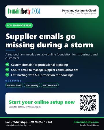 DomainHostly poster for Seafood farm: Supplier emails go missing during a storm
