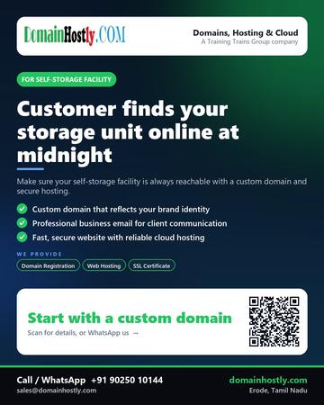 DomainHostly poster for Self-storage facility: Customer finds your storage unit online at midnight