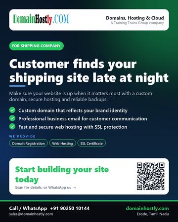 DomainHostly poster for Shipping company: Customer finds your shipping site late at night