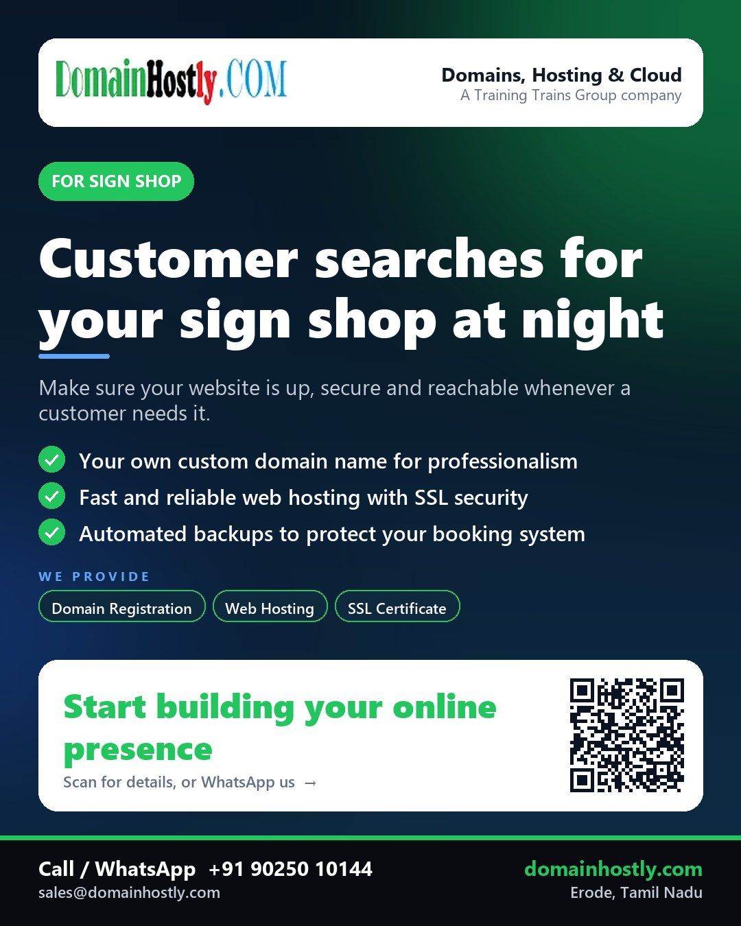 Sign shop owner using DomainHostly to set up their online business