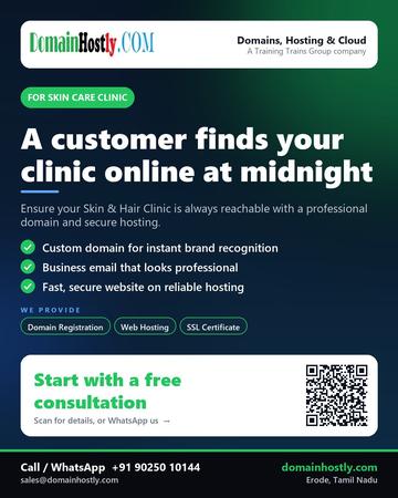 DomainHostly poster for Skin care clinic: A customer finds your clinic online at midnight