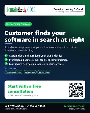 DomainHostly poster for Software company: Customer finds your software in search at night