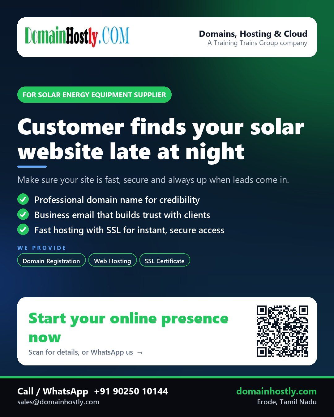 Solar energy equipment supplier with a professional website on DomainHostly