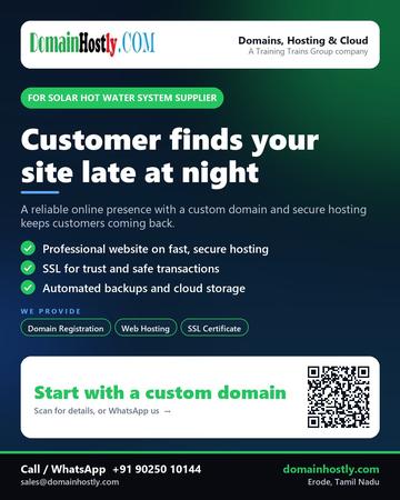 DomainHostly poster for Solar hot water system supplier: Customer finds your site late at night