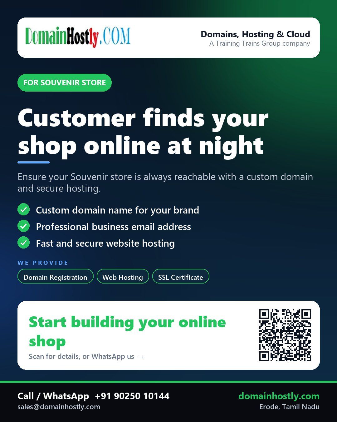 Souvenir store brand logo with custom domain and secure website displayed