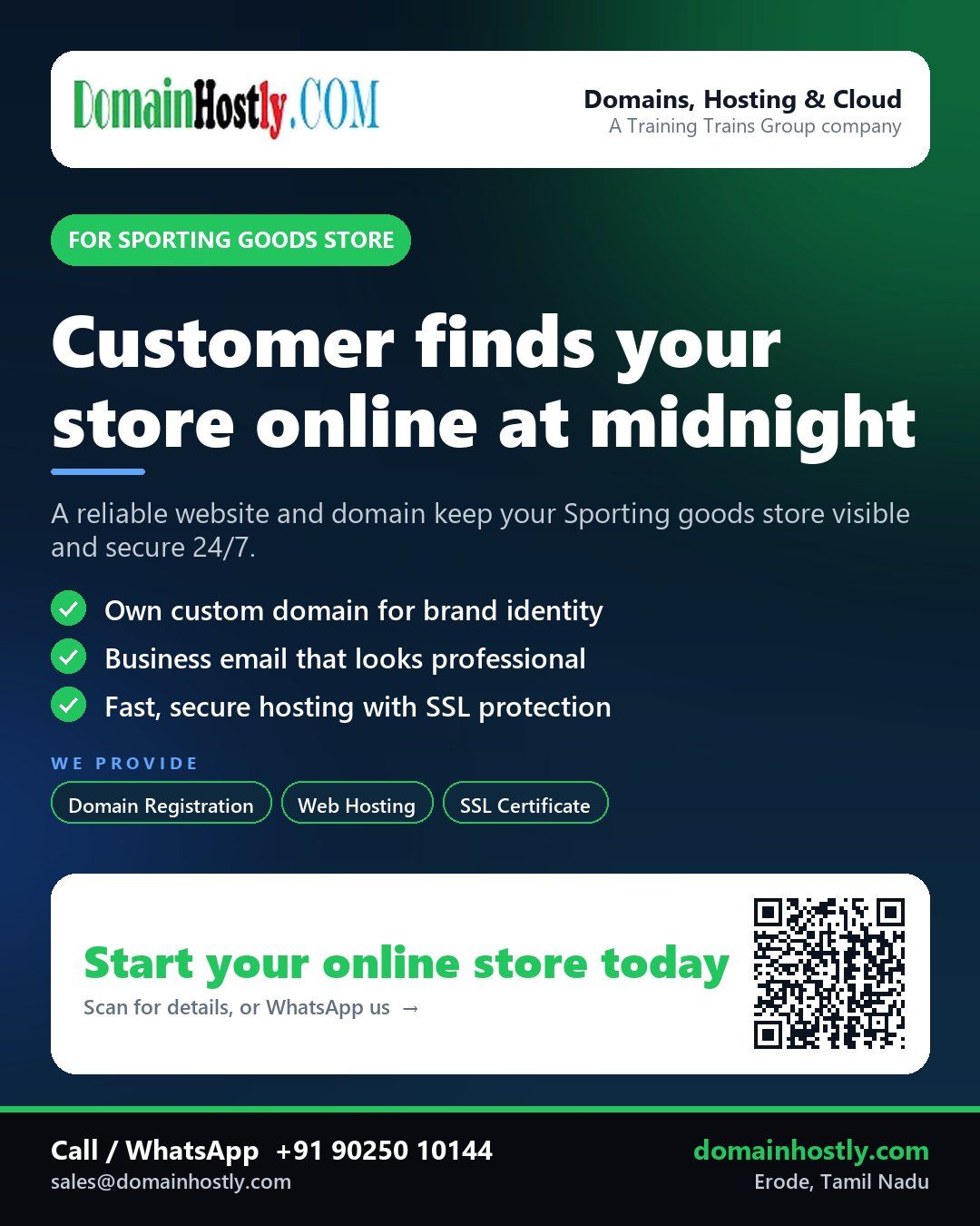 Sporting goods store owner using DomainHostly to build a secure online presence