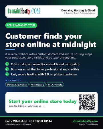 DomainHostly poster for Sunglasses store: Customer finds your store online at midnight