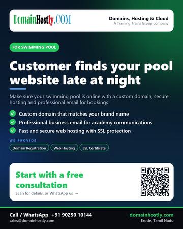 DomainHostly poster for Swimming pool: Customer finds your pool website late at night