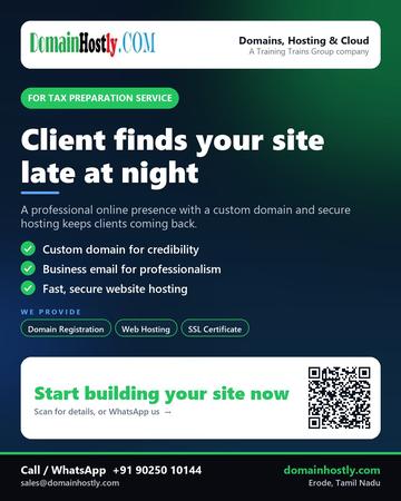 DomainHostly poster for Tax preparation service: Client finds your site late at night