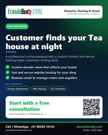 DomainHostly poster for Tea house: Customer finds your Tea house at night