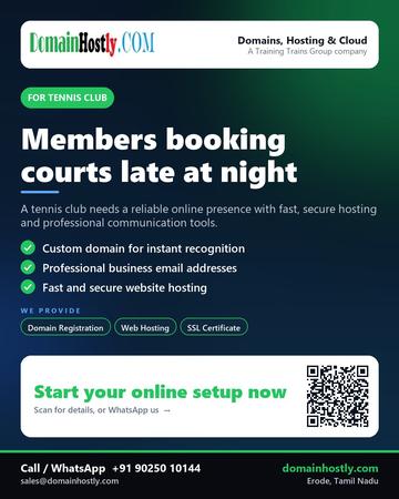 DomainHostly poster for Tennis club: Members booking courts late at night