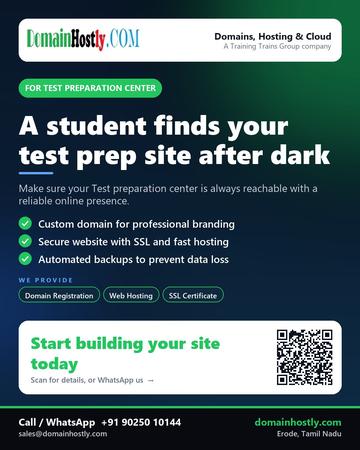 DomainHostly poster for Test preparation center: A student finds your test prep site after dark