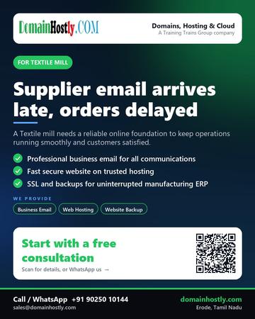 DomainHostly poster for Textile mill: Supplier email arrives late, orders delayed