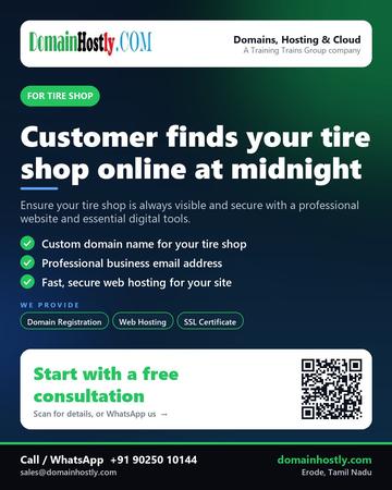 DomainHostly poster for Tire shop: Customer finds your tire shop online at midnight