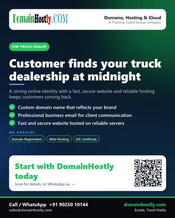 DomainHostly poster for Truck dealer: Customer finds your truck dealership at midnight