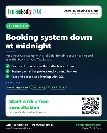 DomainHostly poster for Truck stop: Booking system down at midnight