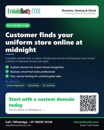 DomainHostly poster for Uniform store: Customer finds your uniform store online at midnight