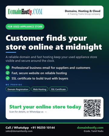 DomainHostly poster for Used appliance store: Customer finds your store online at midnight