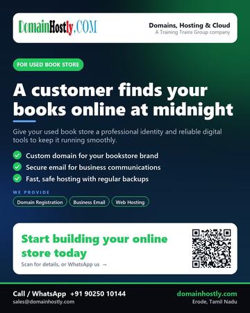DomainHostly poster for Used book store: A customer finds your books online at midnight