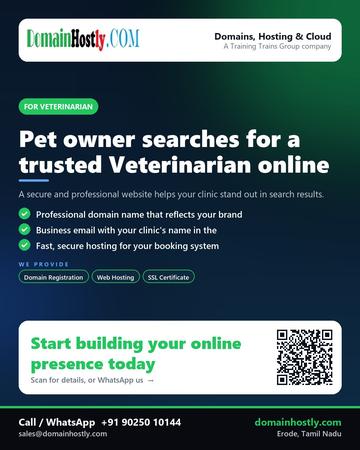 DomainHostly poster for Veterinarian: Pet owner searches for a trusted Veterinarian online