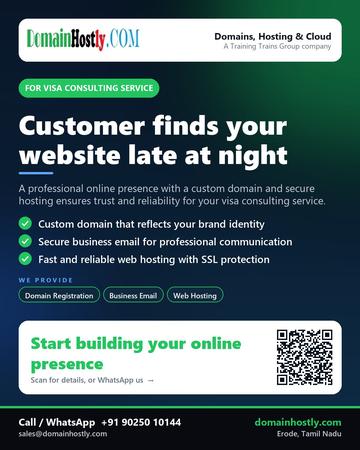 DomainHostly poster for Visa consulting service: Customer finds your website late at night