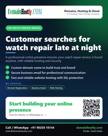DomainHostly poster for Watch repair service: Customer searches for watch repair late at night