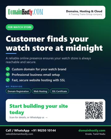 DomainHostly poster for Watch store: Customer finds your watch store at midnight
