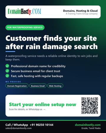 DomainHostly poster for Waterproofing service: Customer finds your site after rain damage search
