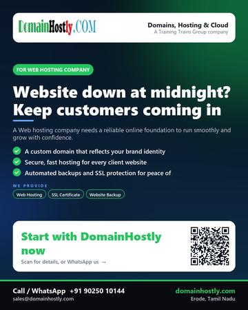 DomainHostly poster for Web hosting company: Website down at midnight? Keep customers coming in
