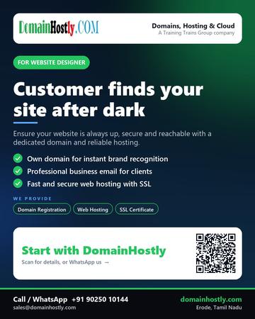 DomainHostly poster for Website designer: Customer finds your site after dark