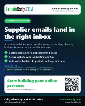 DomainHostly poster for Wedding planner: Supplier emails land in the right inbox