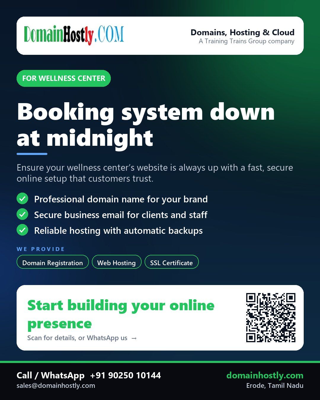 Wellness center branding with DomainHostly - professional website setup