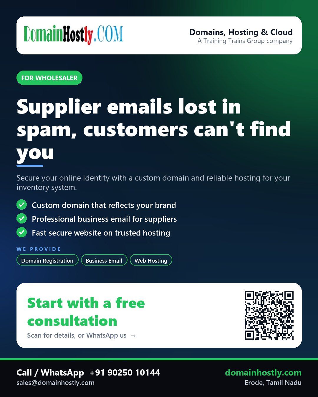 Wholesaler brand logo with domain name and secure hosting solution