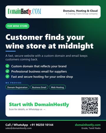 DomainHostly poster for Wine store: Customer finds your wine store at midnight