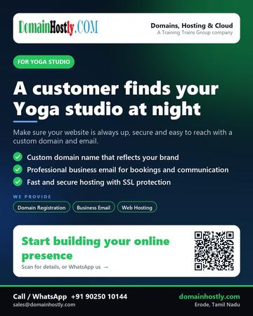 DomainHostly poster for Yoga studio: A customer finds your Yoga studio at night